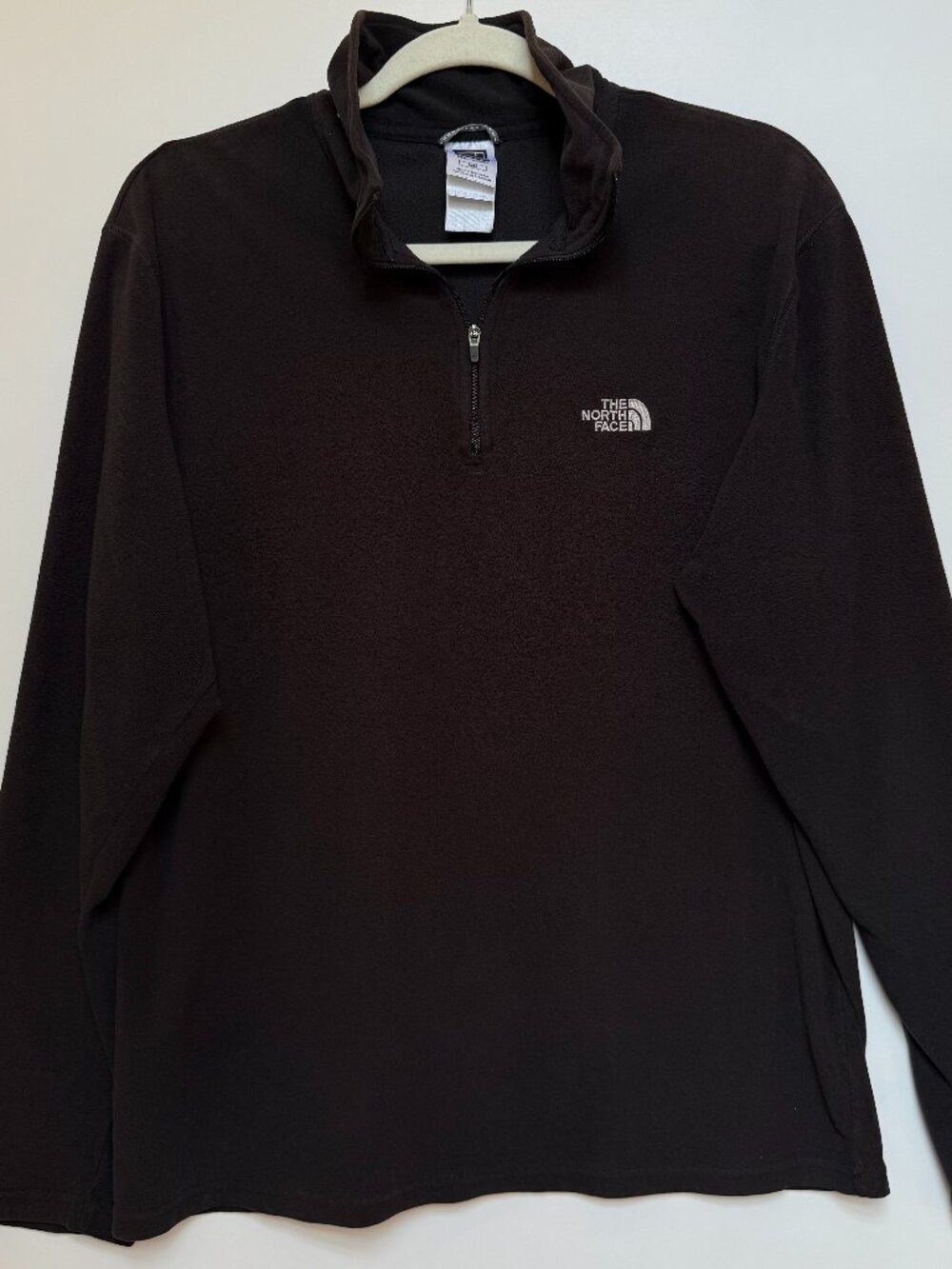 North Face Mens Medium Black Fleece Quarter Zip Up White Embroidered Logo